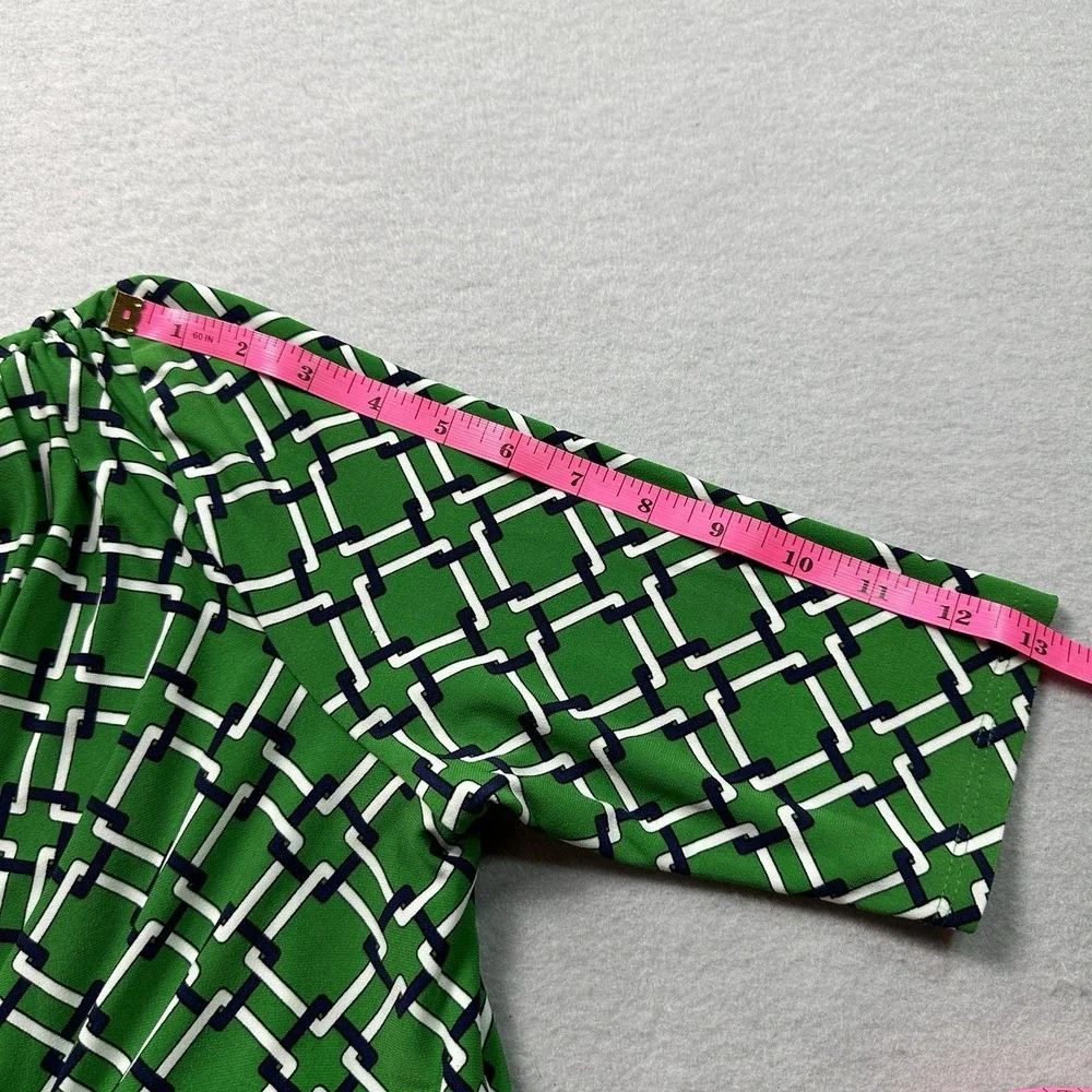 Lauren Ralph Lauren Ruched Sheath Dress Green Geometric Chain Print Womens 12